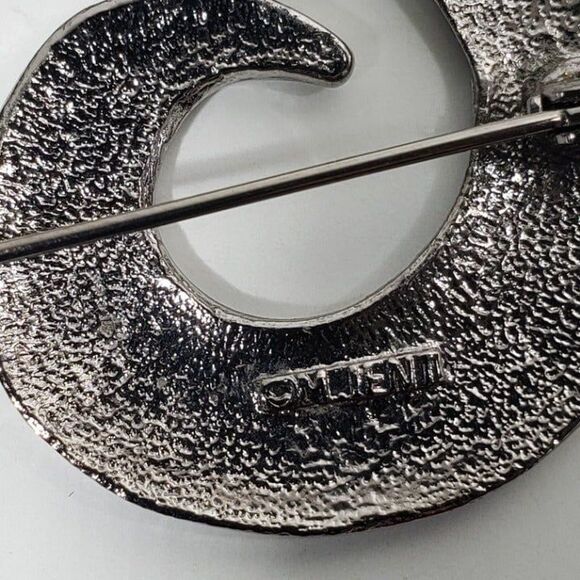 Vintage Y2K Large Swirl Spiral Brooch Pin Signed M Jent Polished Silver Tone - Picture 3 of 8
